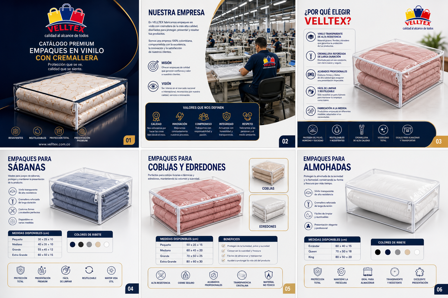 Catálogo premium empaques en vinilo con cremallera VELLTEX