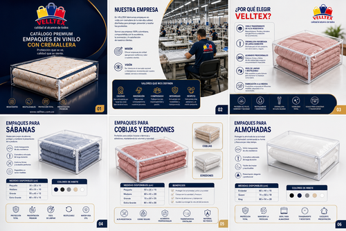 Catálogo premium empaques en vinilo con cremallera VELLTEX