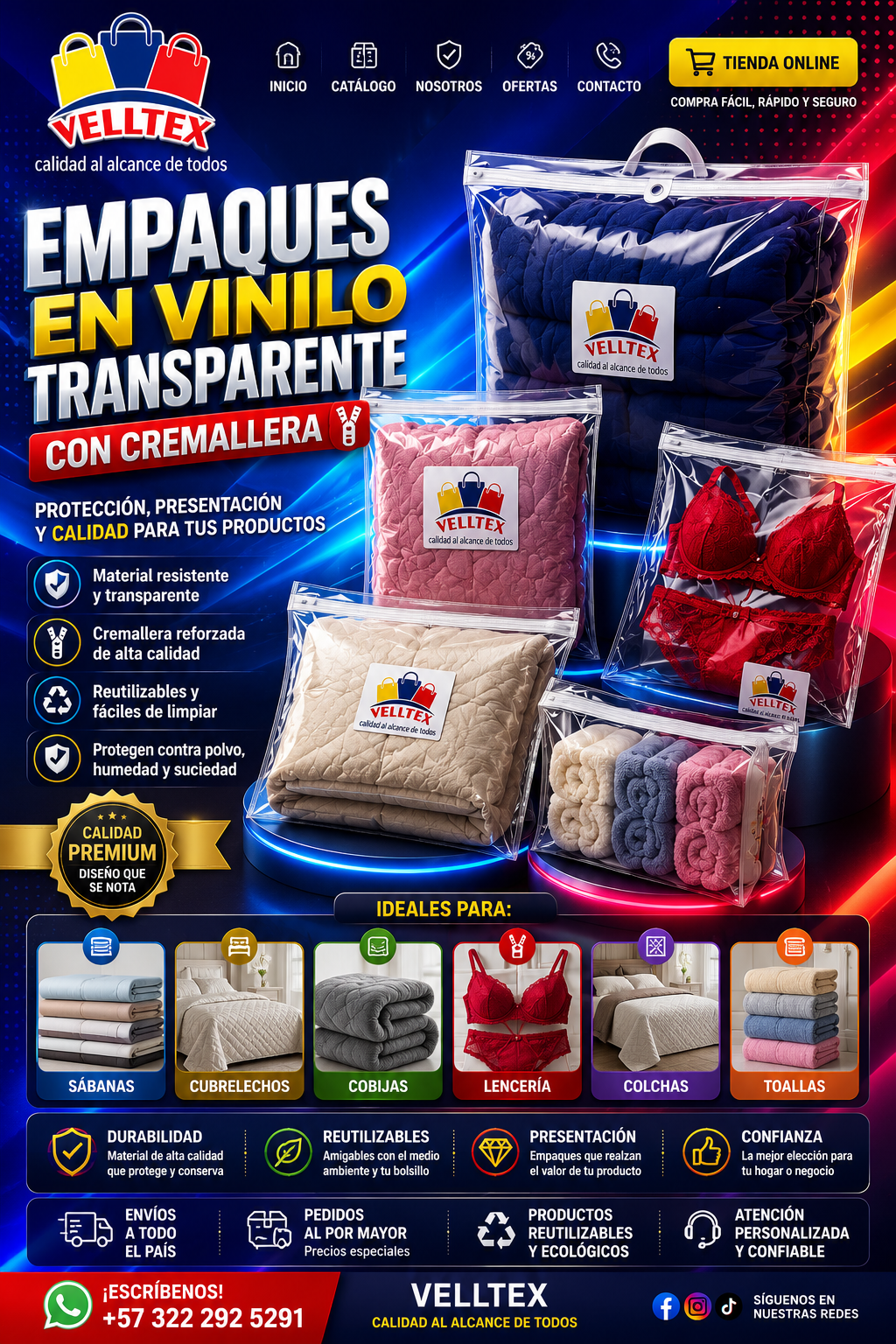 Empaques en vinilo transparente con cremallera VELLTEX